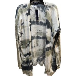 NEW Ocean Drive Tie Dye Open Front Sweatshirt Cardigan Gray/White Sz M